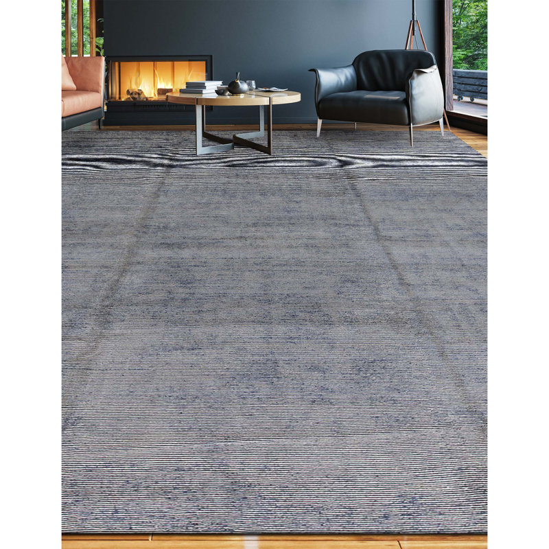 Hand-Knotted High-Quality Dark Blue Area Rug