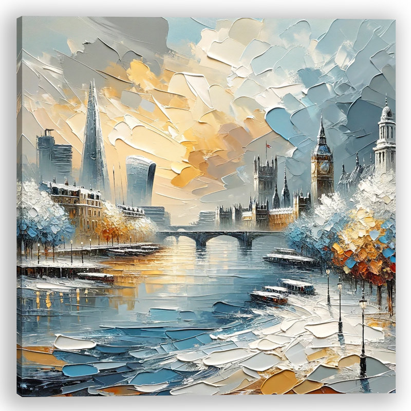 «Thames Golden Hour - Impasto London Skyline And Westminster Bridge», reproduction sur toile, H 30 po x l 30 po x P 1,5 po