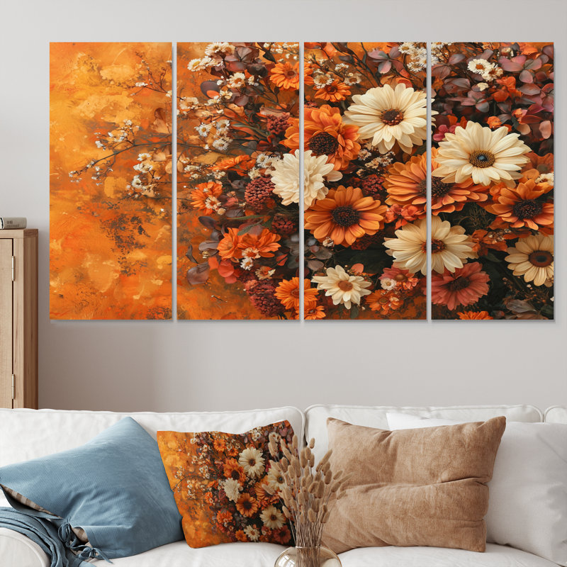 Hirsh - Assortiment de bouquets muraux - Art mural traditionnel pour le salon, H 32 po x l 64 po, 4