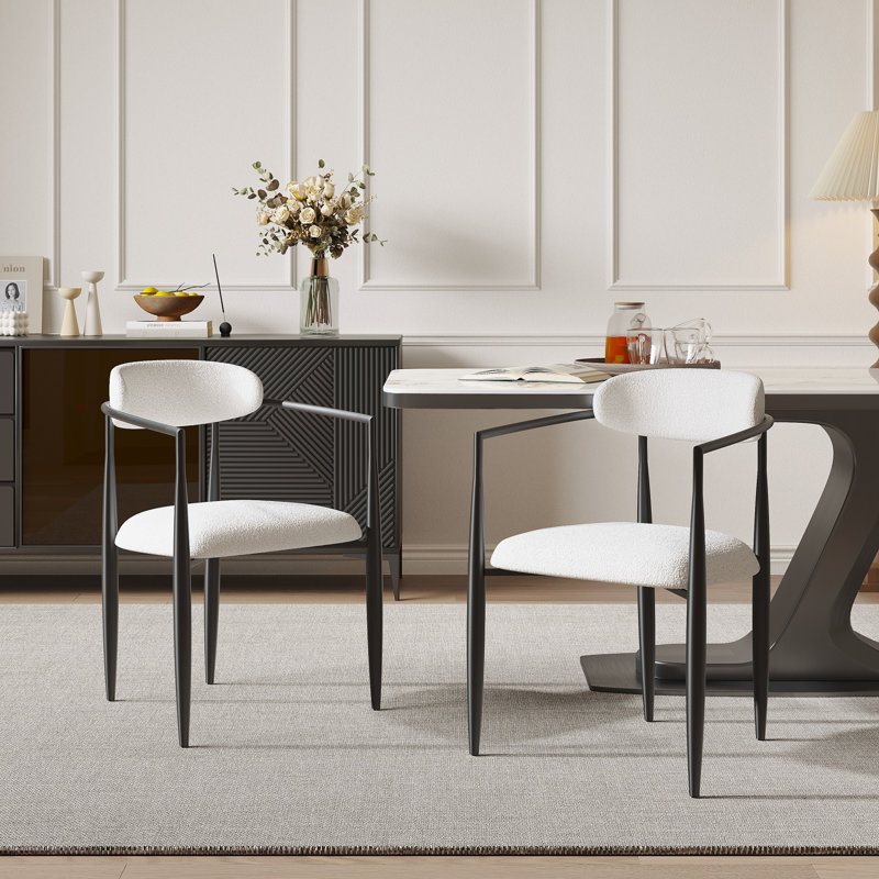 Clivia Fabric Upholstered Back Armchair Dining Chair Set of 2, White, Black