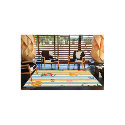 Tapis lavable rayé à motif de fruits