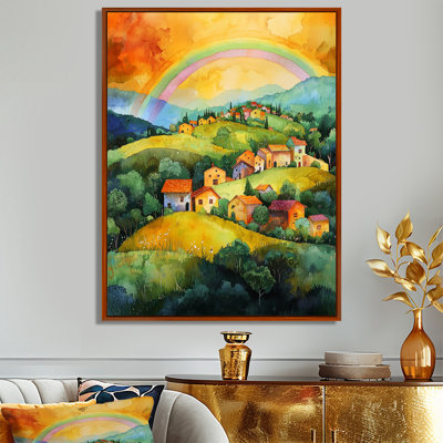 Rainbow Over The Hillside Village I - Art mural arc-en-ciel