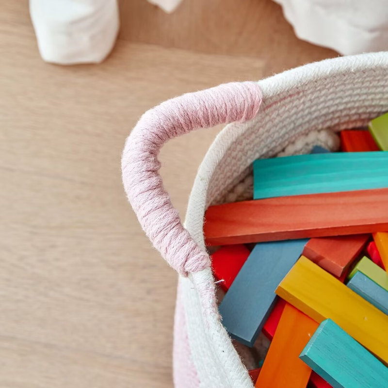 1 Pack Storage Baskets For Organizing | 15"X10.2"X9.1" Nursery Bin With Handles - Woven Cotton Rope Baskets For Dog Toys, Books, Shelf, Bathroom,Closet -Stylish Storage