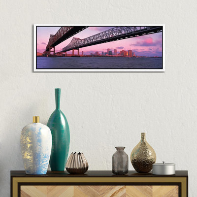 Nola Panoramic Skyline Cityscape (Bridge - Sunset) by Unknown Artist - Floater Frame Panoramic Gallery-Wrapped Canvas Giclée on Canvas