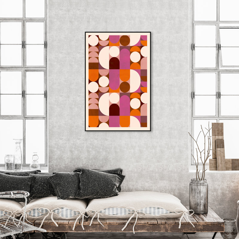 Abstrait abstrait Bauhaus Eighty - peinture, Cadre noir, H 30 po x l 45 po
