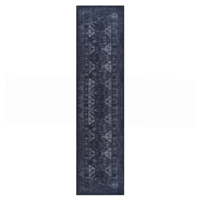 Tapis de couloir 2 pi 6 po x 10 pi lavable, à poils courts, antidérapant, antidérapant, pliable, adapté aux enfants et aux animaux de compagnie - Tapis pour salon, chambre à coucher, cuisine et salle à manger (noir / gris, 2 '6' 'X 10')