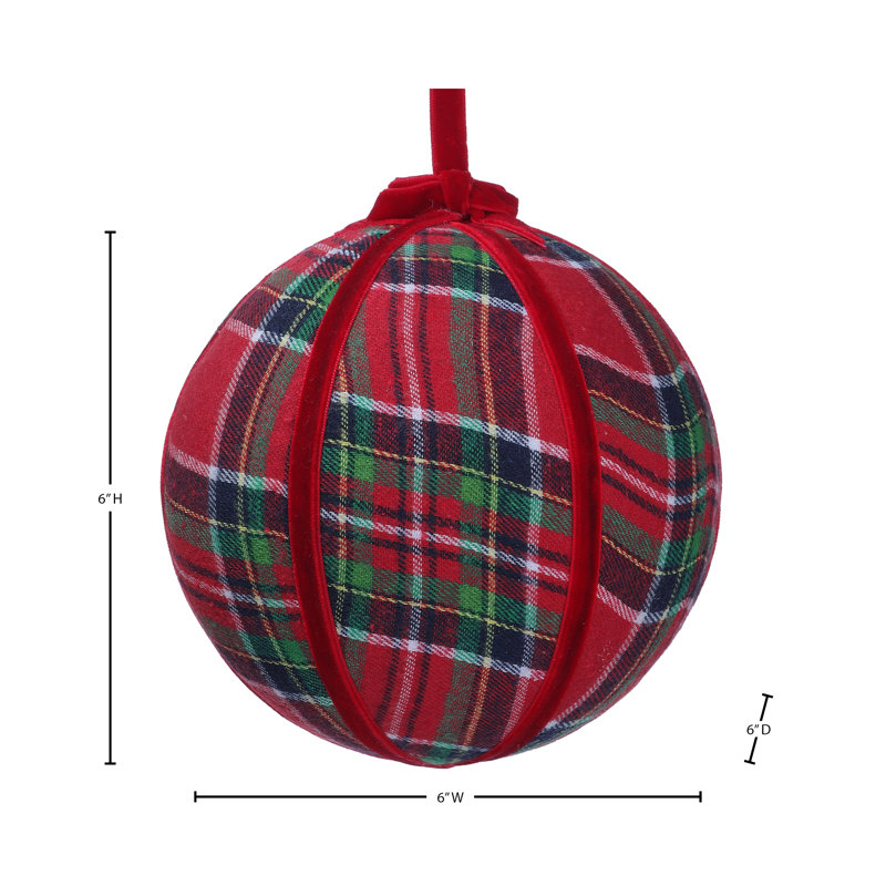 Ornement boule de velours écossais 6 po , Red
