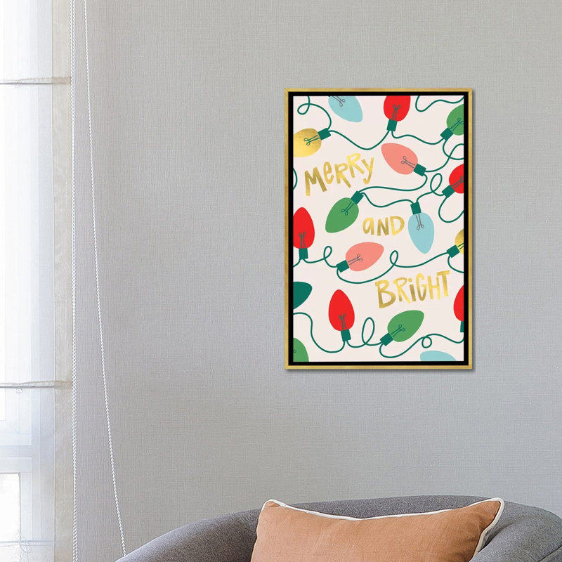 «Merry and Bright I» par Caroline Alfreds - impression d'art graphique, H 26 po x l 18 po x 1,5 po, Toile encadrée d'or