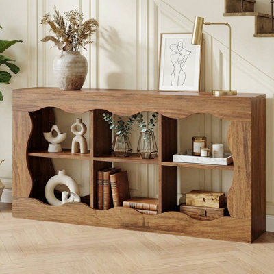 Console 63 pouces, table d'entrée en bois avec 6 cubes de rangement, table de canapé derrière le canapé pour l'entrée, couloir, salon