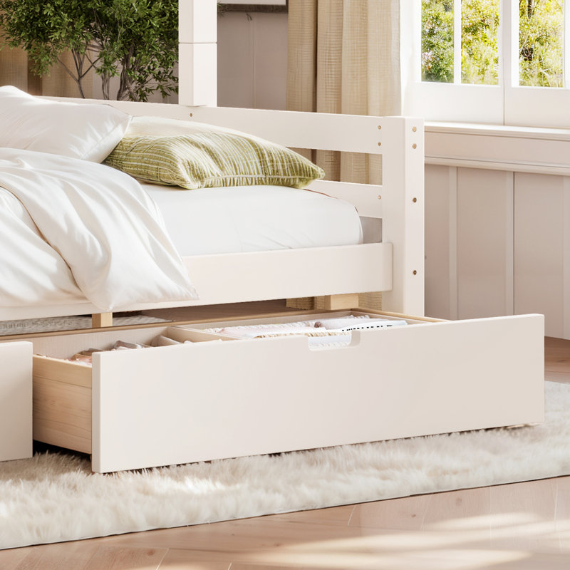 Lit superposé Serenity Twin XL/Queen pour enfants avec tiroirs de rangement et barrière de sécurité incurvée, Beige