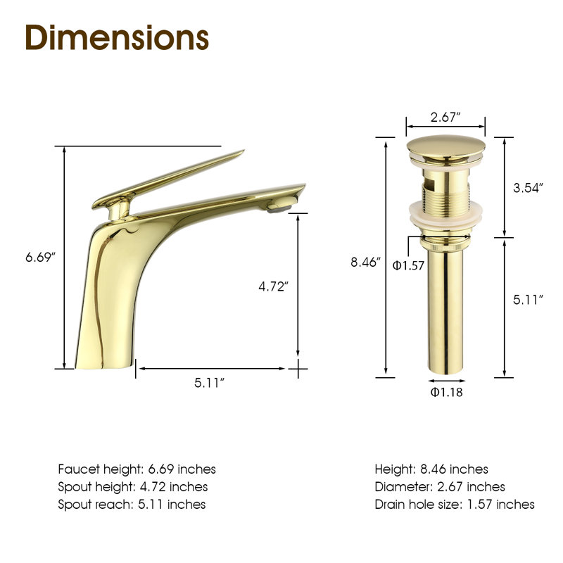 Single-Hole Bathroom Faucet, Zircon Gold