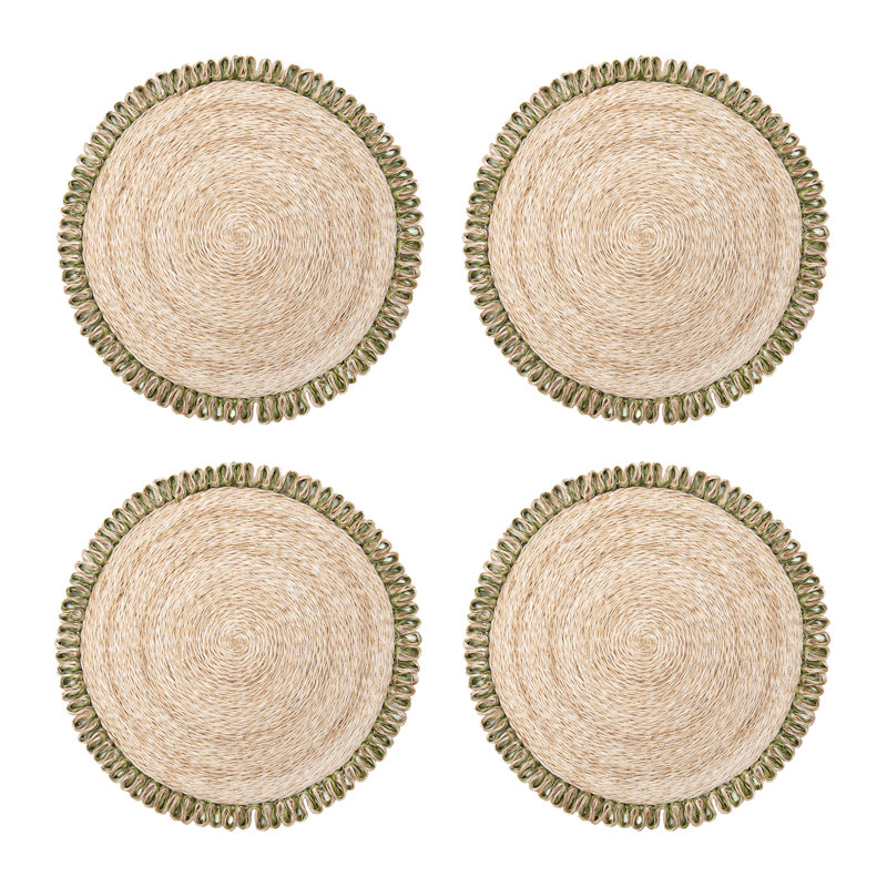 Amaretto Abaca Round Placemat, Natural/Olive Green