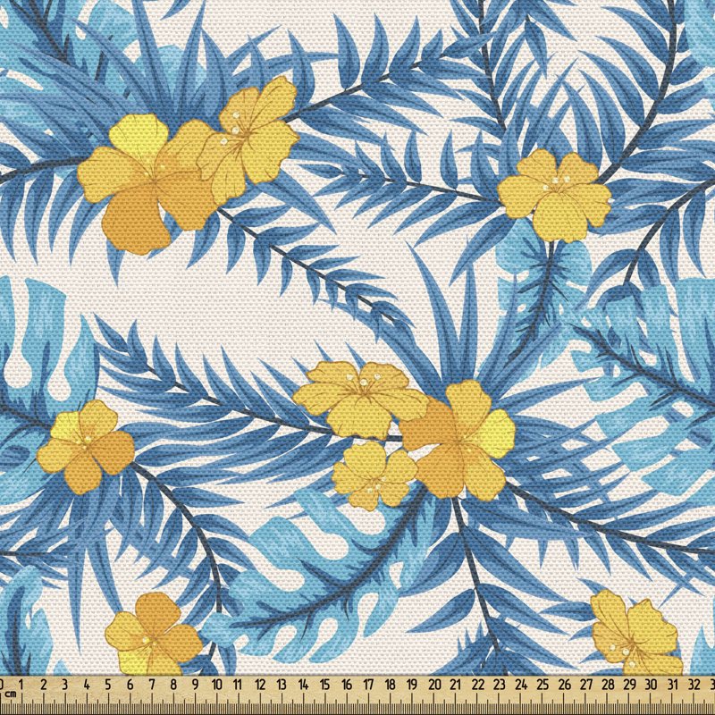 Tissu tropical Ambesonne par la cour, motif de feuilles et de fleurs exotiques, éléments abstraits de la forêt tropicale Illustration