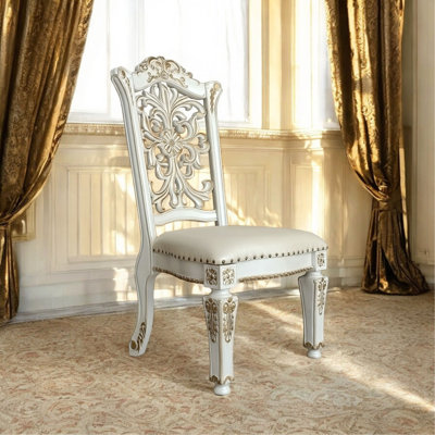 Vendome Synthetic Leather & Antique Pearl Finish Side Chair (Set Of 2)