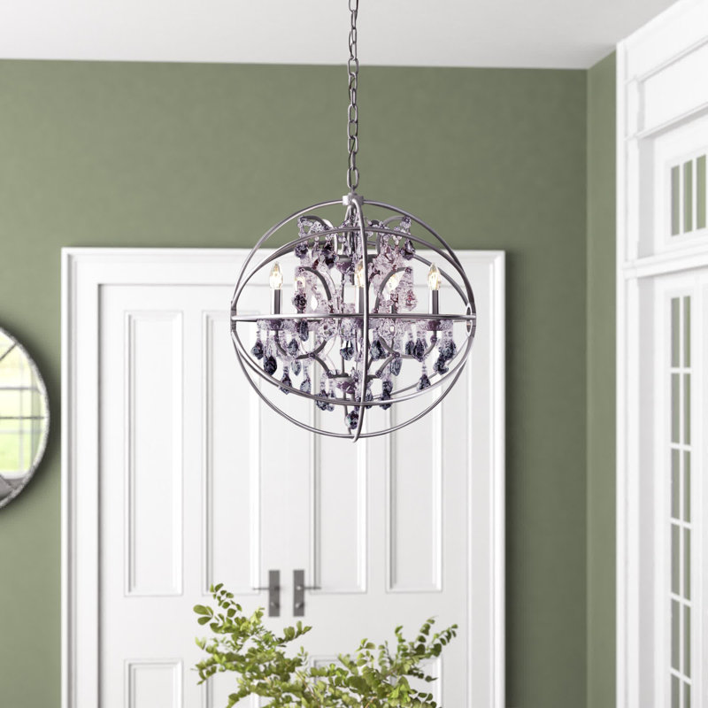 Svante 5 - Light Dimmable Globe Chandelier, Golden Teak (Smoky), Polished Nickel