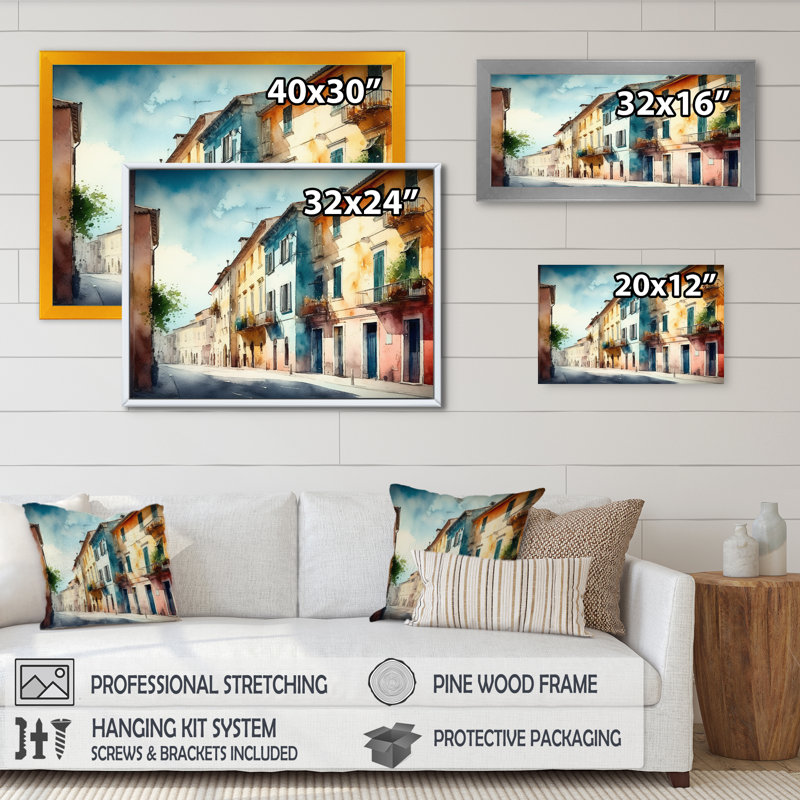 «Blue Town», petite ville en Italie, reproduction d'art sur toile, H 30 po x l 40 po x P 1,5 po, Toile tendue
