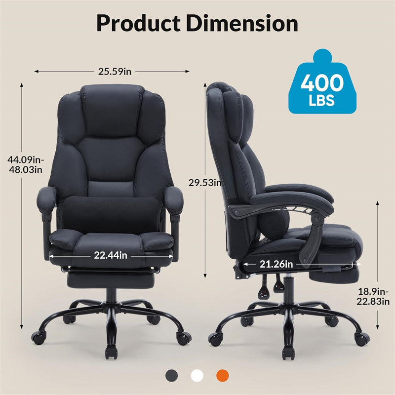 Chaise de bureau avec repose-pieds, Noir