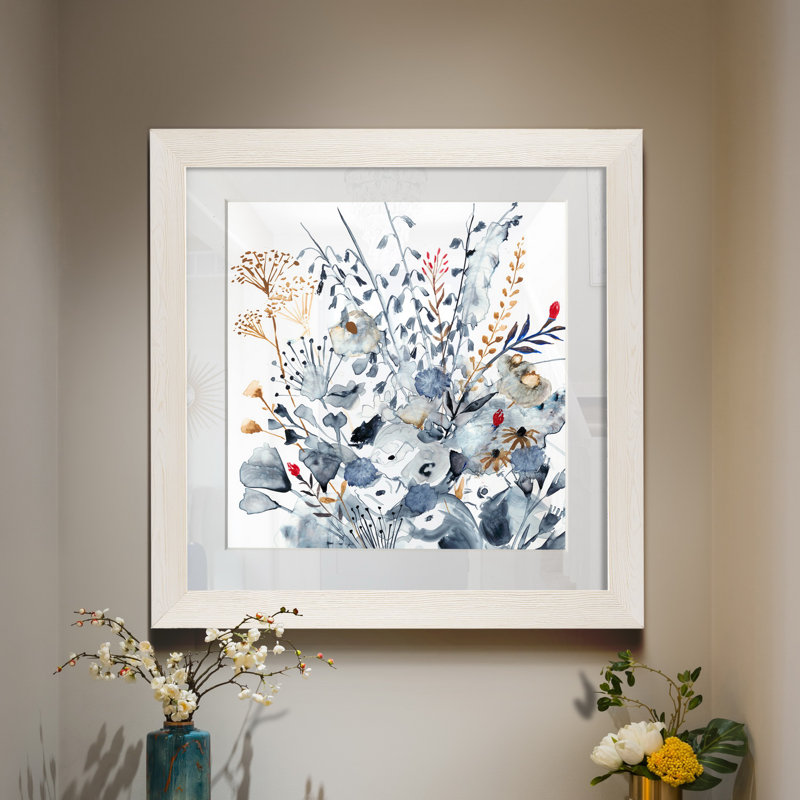 Indigo et ocre I - Toile encadrée de qualité supérieure - Prêt à accrocher - Reproduction encadrée, H 17 po x l 17 po, Blanc
