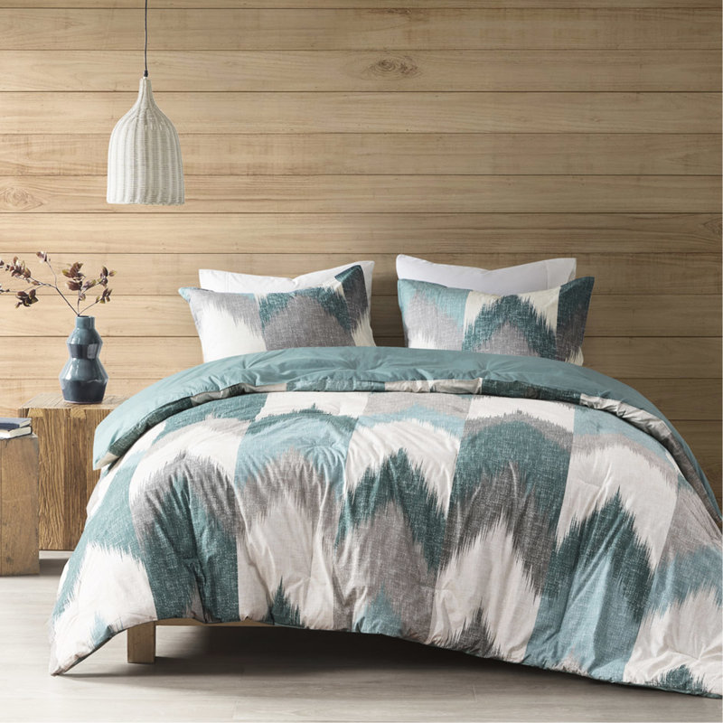Édredon très grand / très grand, coton imprimé, rembourré, 2 taies décoratives assorties 3 pièces, Turquoise