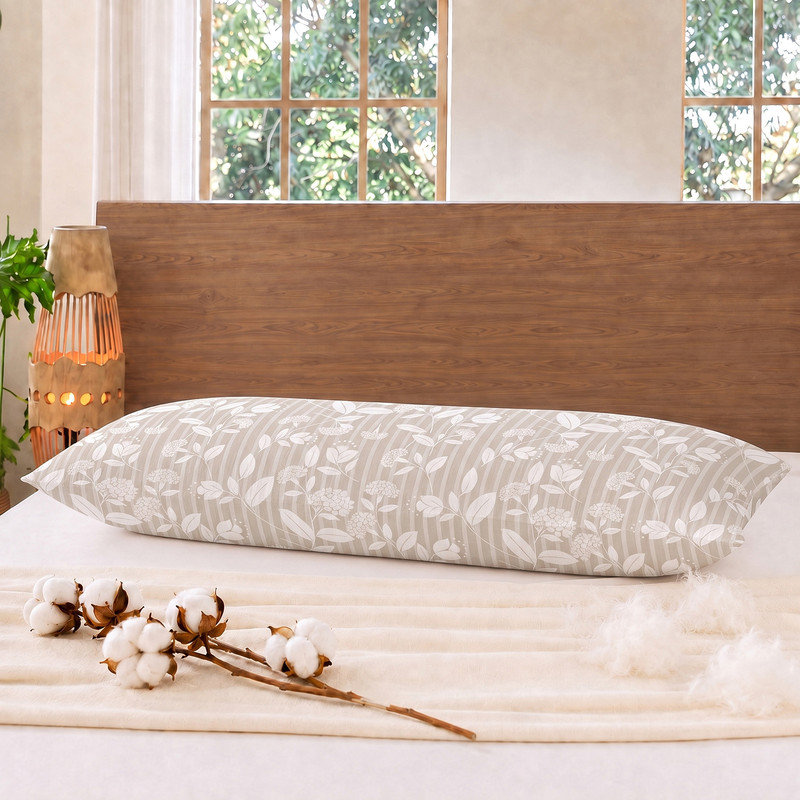 Taie d'oreiller 100% coton Floral, Beige-Corps