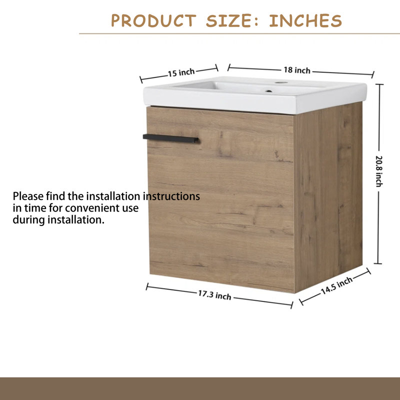 Meuble-lavabo mural simple l 18 po x P 15 po x H 21 po Cranford, Imitation chêne