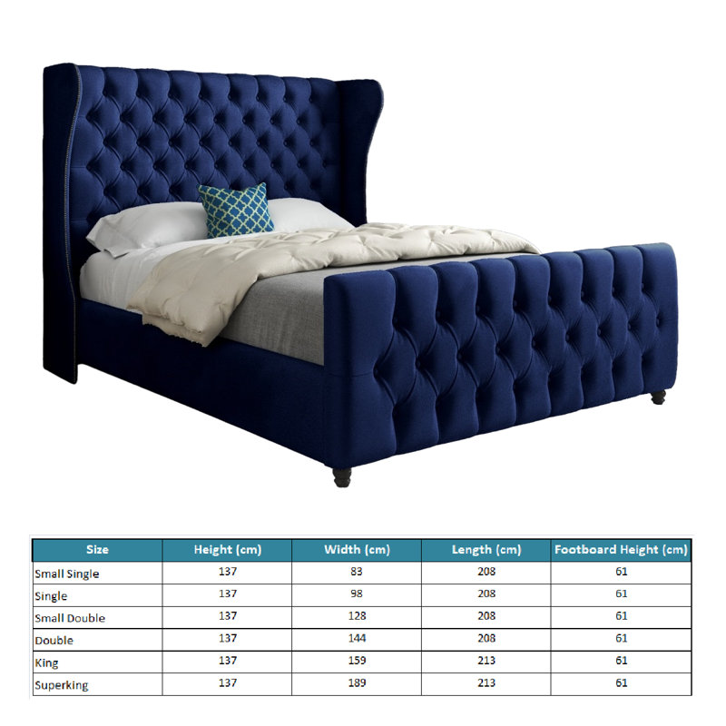 Alecto Upholstered Bed, Small Single (2'6), Blue