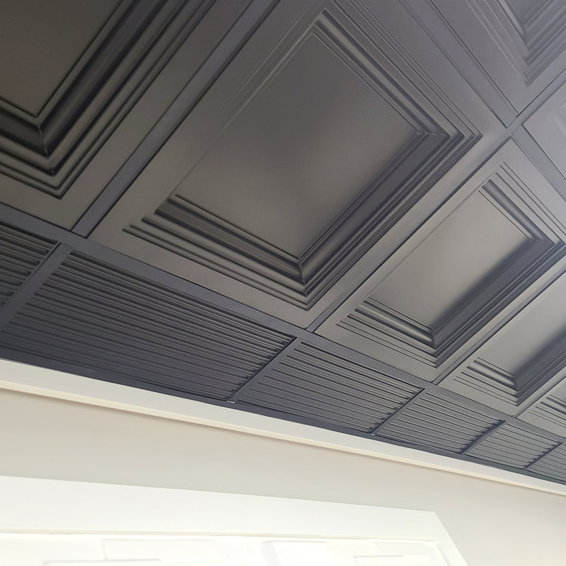 24'' L x 24'' W Coffered PVC Drop-In Ceiling Tile, Black