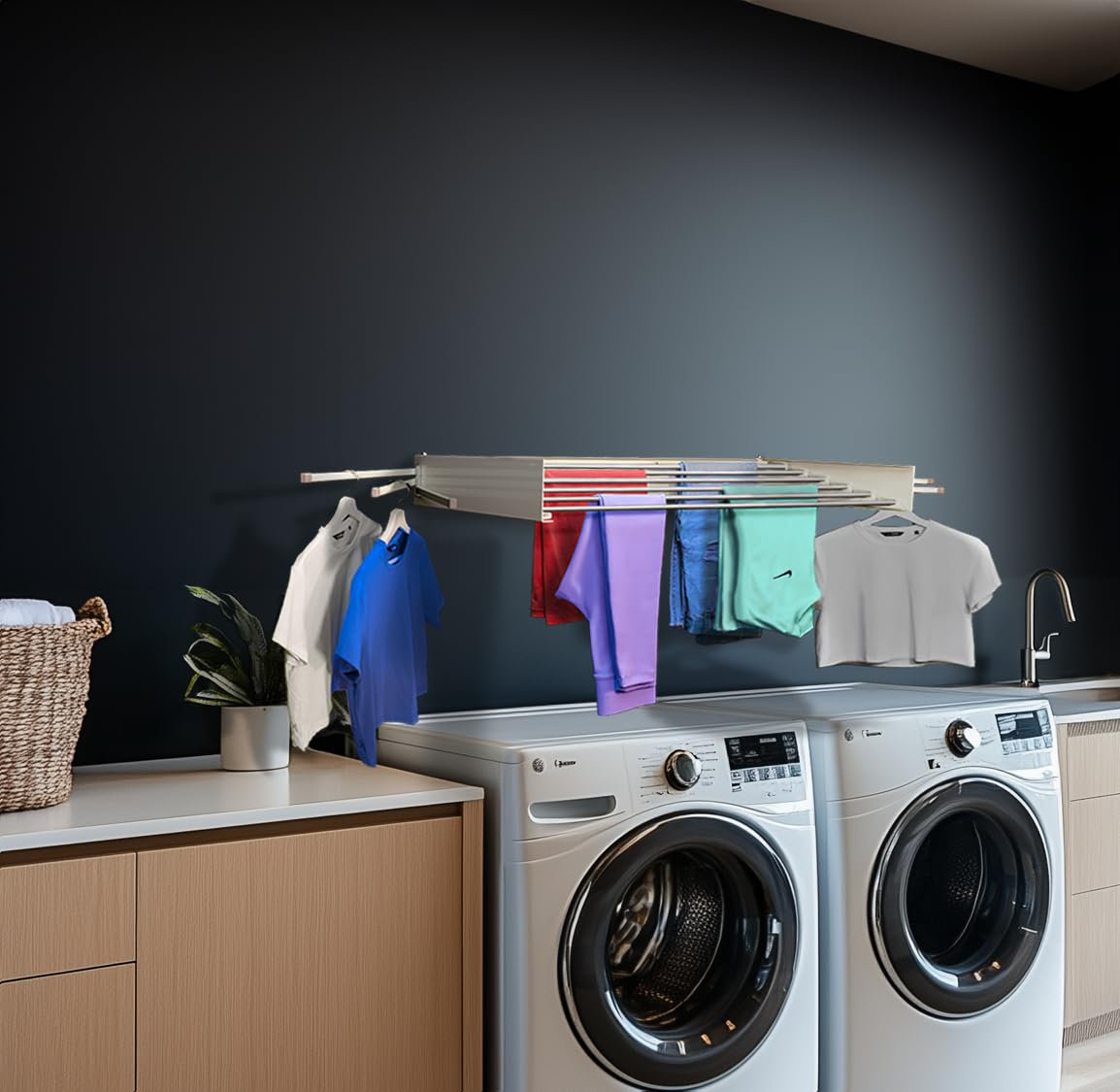 Latitude Run® Wall Mounted Clothes Drying Rack With 6 Swivel Arms, 35 ...