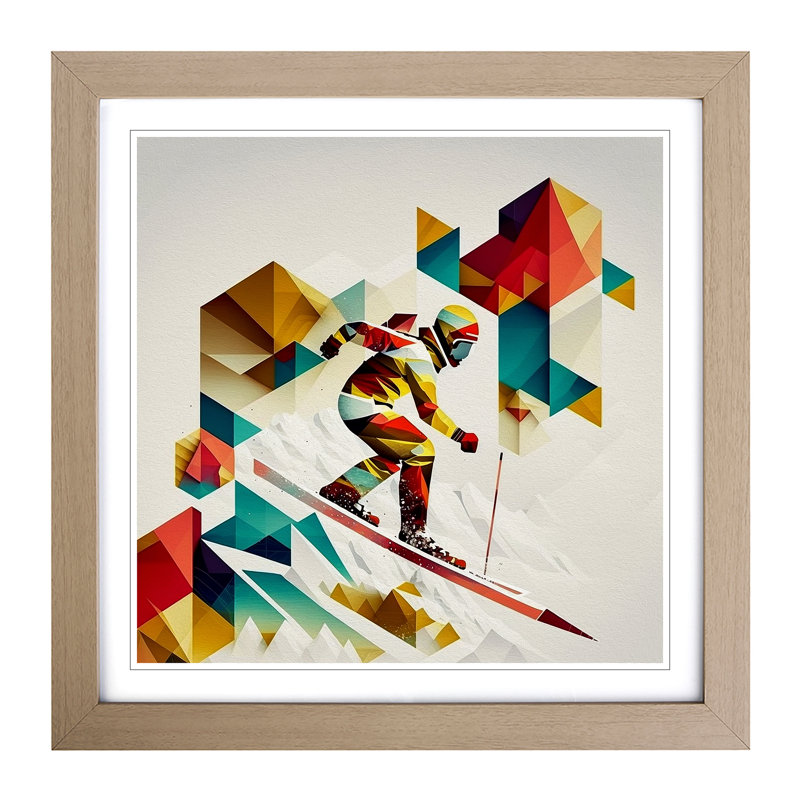 Snowboarding Geometric - Single Picture Frame Print on Wood, Oak