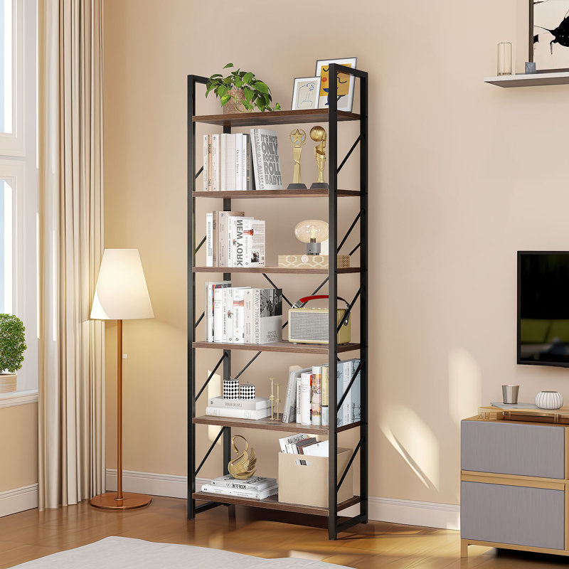  69.6" H Open Display Bookshelf Holder Organizer, Black/Brown
