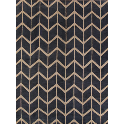 Tapis bleu marine/crème en laine noué la à la main oushak oriental Ayler