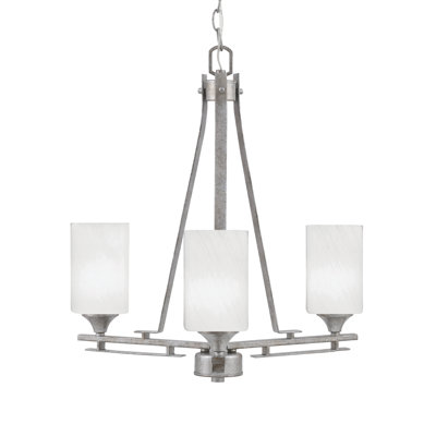 Lustre 3 lumières Uptowne illustré en finition argent vieilli avec verre de marbre blanc de 4 po