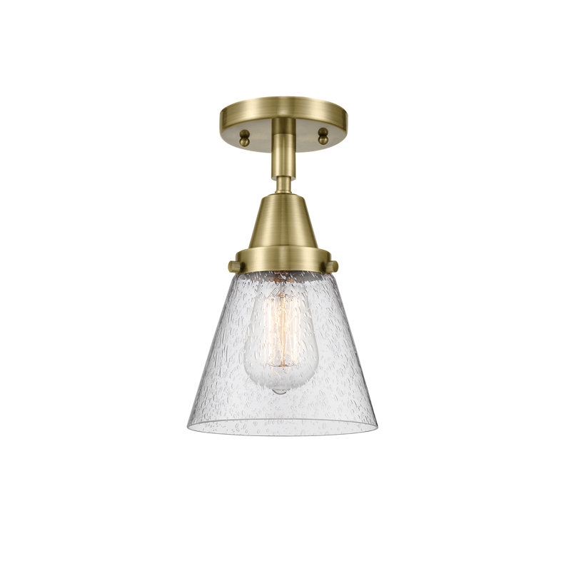 Plafonnier encastré en verre Amede, Laiton antique, Grainé, H 10 po x l 6,25 po x P 6,25 po