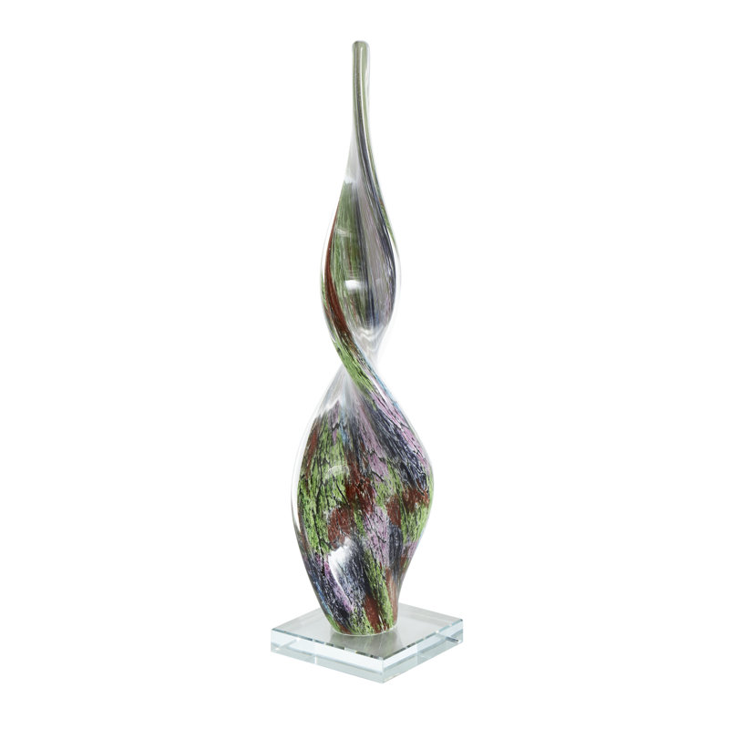 Hristina Glass Swirl Abstract Decorative Multi Colored Sculpture with Clear Base
