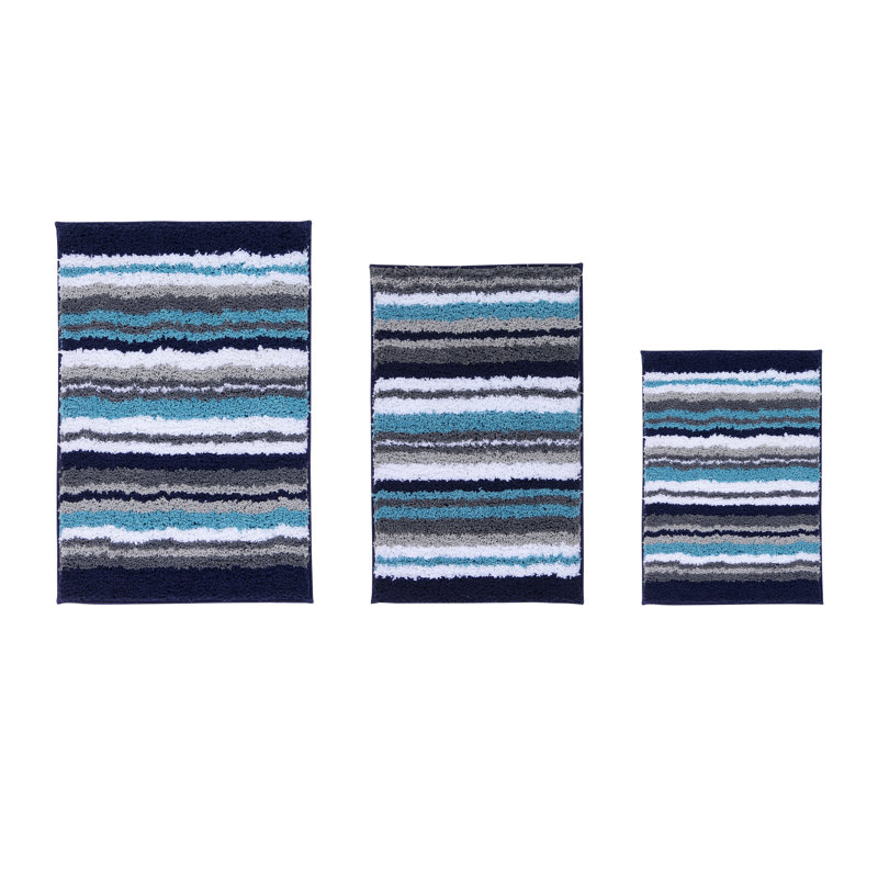 Griffie Non-Slip Bath Rug, Blue, 3 PCs Set (17" x 24" | 20" x 32" | 24" x 36")