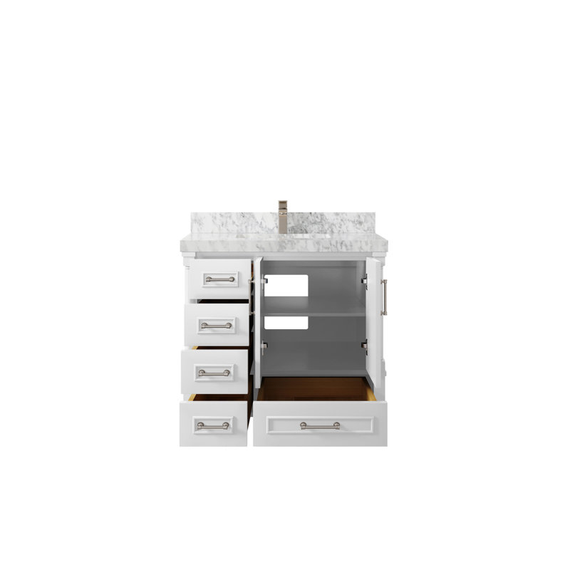 Aberdeen X P 22 po Meuble-lavabo de salle de bain central D avec quartz Calacatta Laza, Blanc / nickel brossé