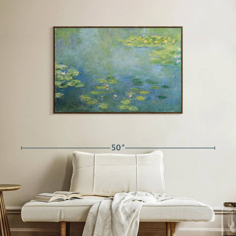 Nymphéas III, 40 po x 27 po, Cadre flottant noyer