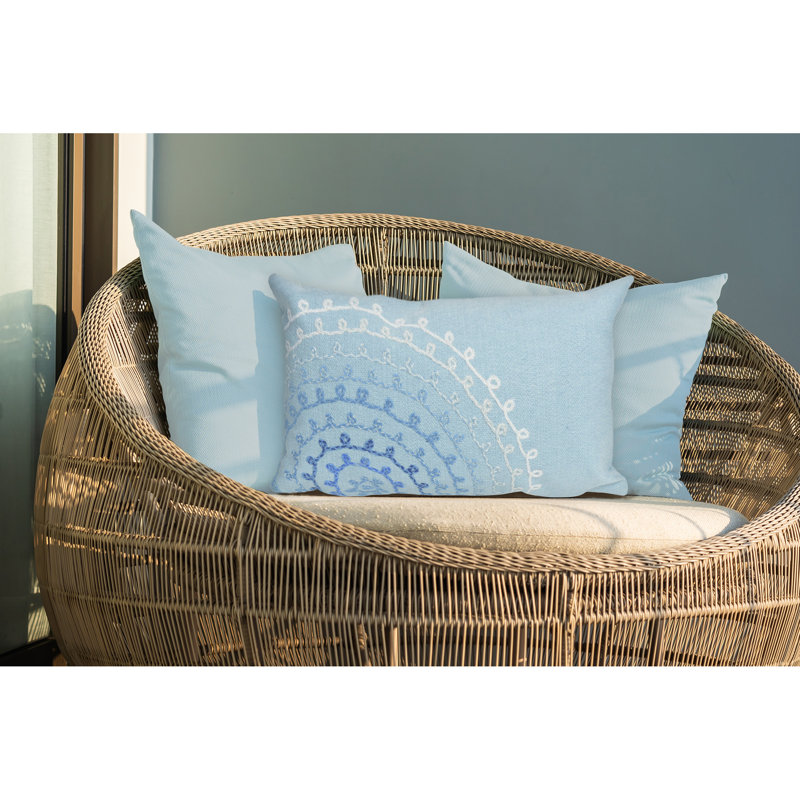 Embroidered Outdoor Throw Pillow, Aqua