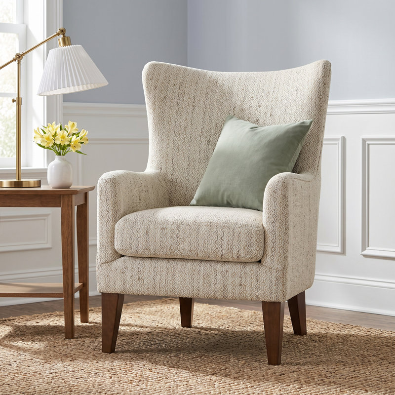 Estado Upholstered Armchair, Dark Walnut, Laguna Blue Floral Performance