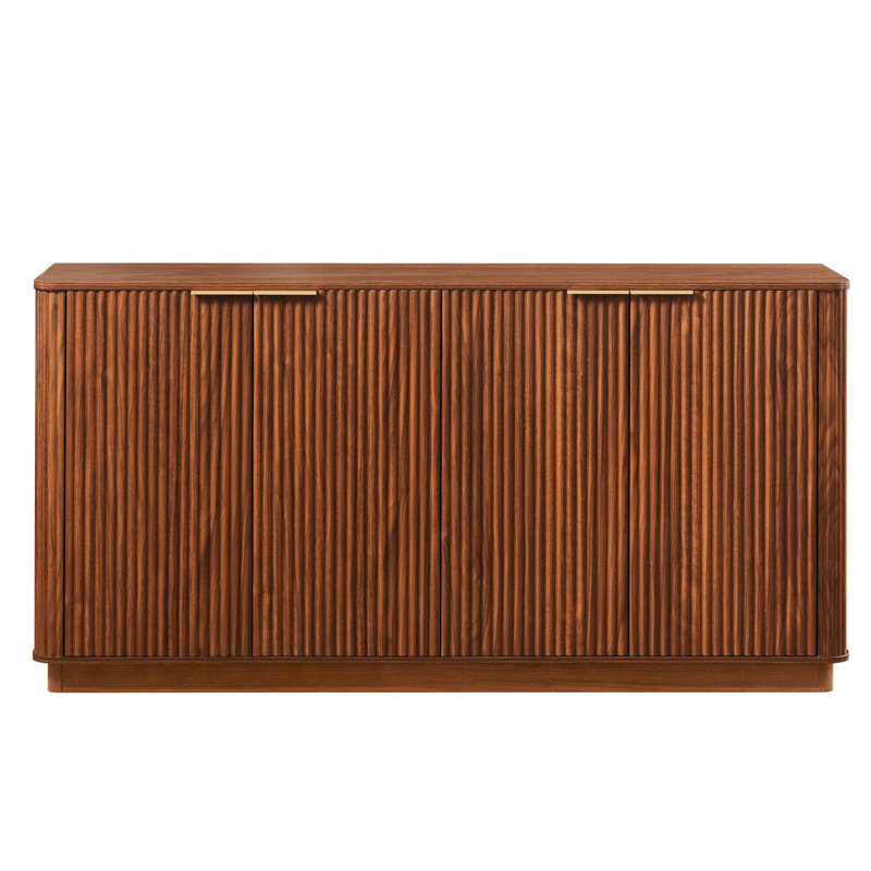 Buffet à rayures verticales avec motif ondulé et beaucoup de rangement, Noyer