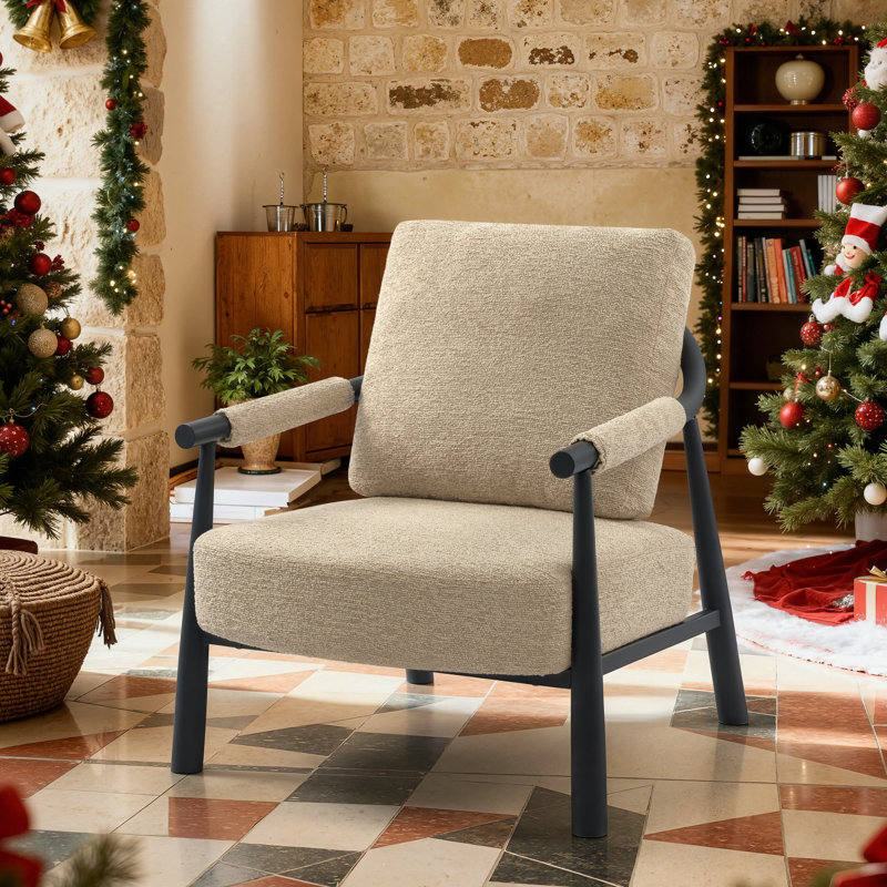 Boucle Accent Lounge Chair Plush Modern Armchair, Beige