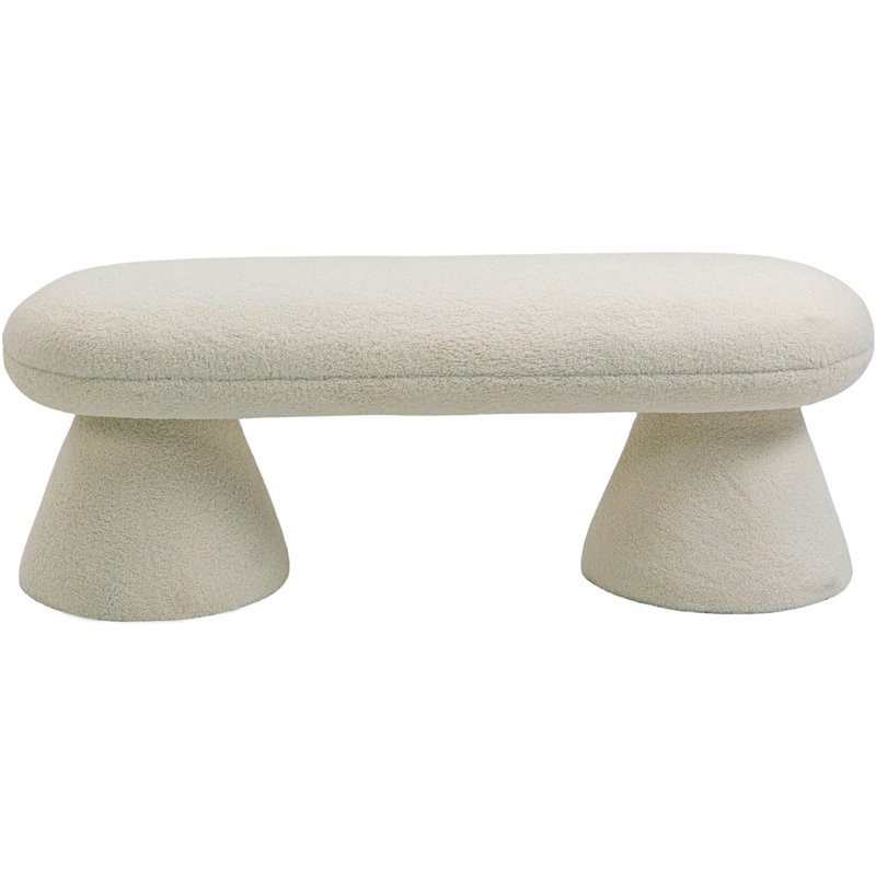 Banc rembourré Brimfield Drum, Tissu beige en fausse peau de mouton