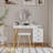 Dressing Table With LED Lights Glass Top Dressing Table With Extendable Side Table 5 Drawers Dressing Table With Mirror And Stool For Bedroom