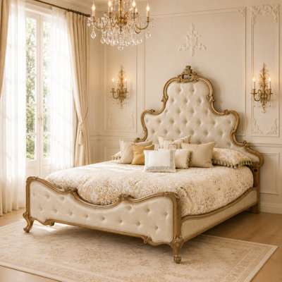 Platine de Royale King Tufted Velvet Panel Bed - Champagne