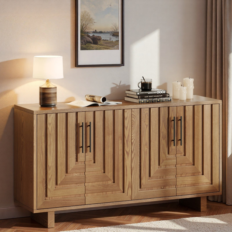 Modern Sideboard With Metal Handles And Geometric Line, Natural