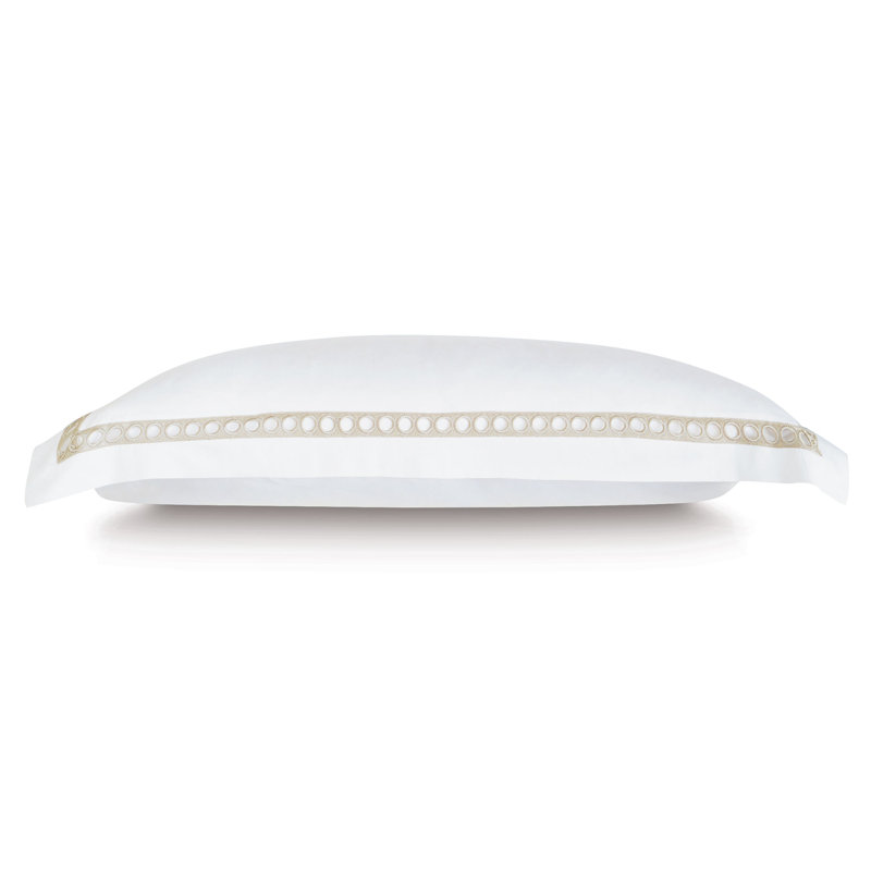 Celine Cotton Pillow Sham, Queen, White/Champagne