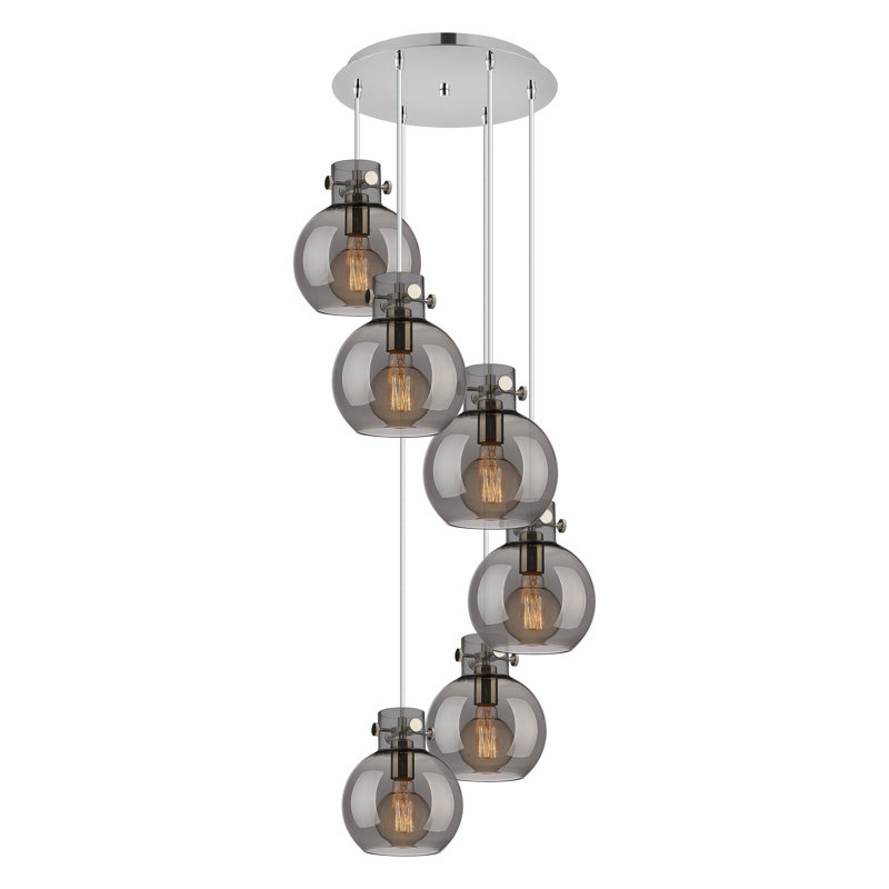 Luminaire suspendu sphère 6 lumières Amrith, Gris fumée clair, Nickel poli