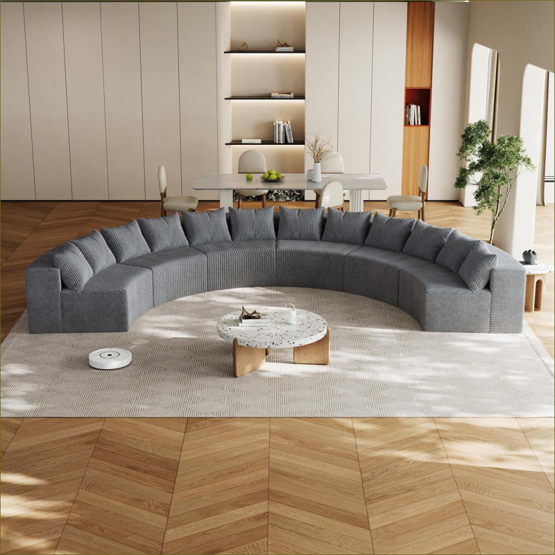 Canapé modulaire en velours côtelé avec 12 coussins Lennon, H 30,5 po x l 181 po x P 36 po, Velours côtelé gris