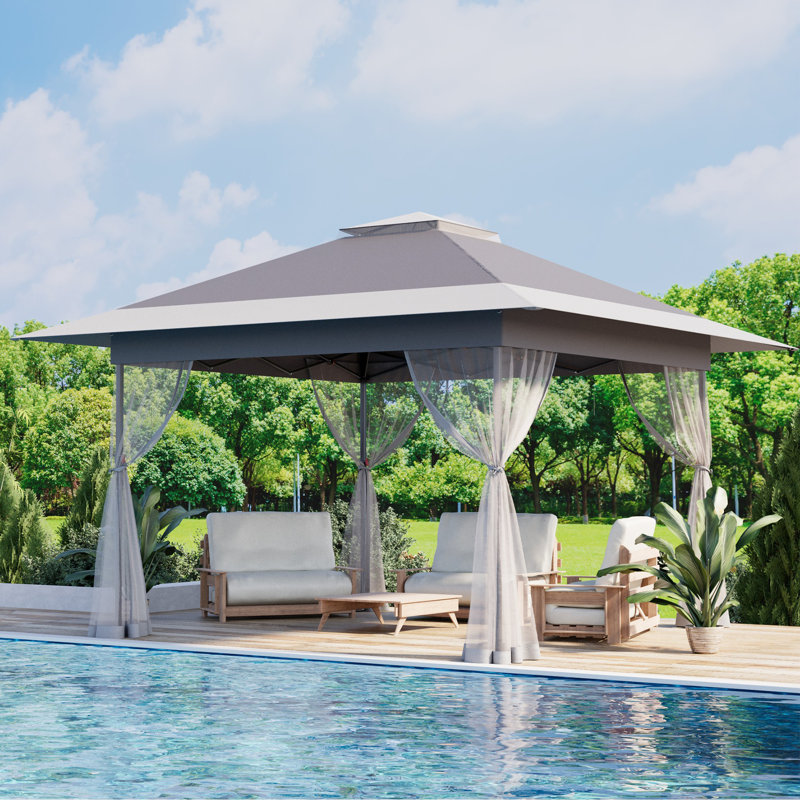 13 Ft. W X 13 Ft. D Metal Pop-up Gazebo With Mosquito Netting, Dark Grey