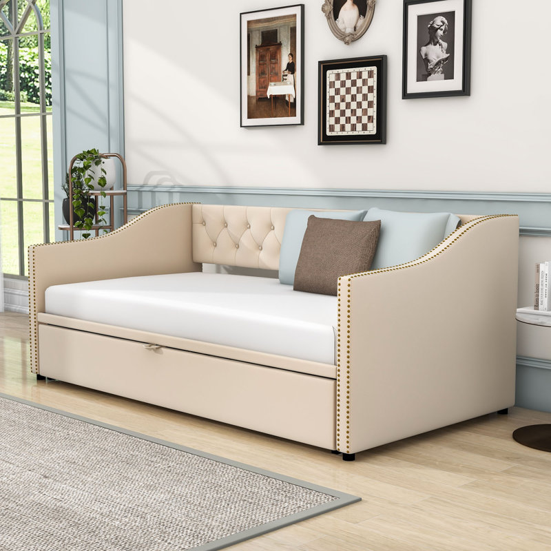 Lit de jour simple rembourré avec couchette, Beige